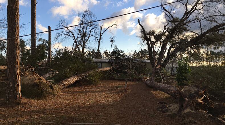 Storms caused heavy damage off of Old River Road South early Thursday in Bulloch County. (Credit: WTOC-TV)