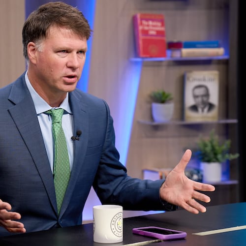 Ryan Grim records a segment for the YouTube daily news show, Breaking Points, Monday, July 27, 2026, in Washington. (AP Photo/Jacquelyn Martin)