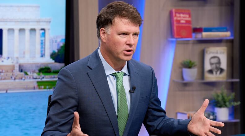 Ryan Grim records a segment for the YouTube daily news show, Breaking Points, Monday, July 27, 2026, in Washington. (AP Photo/Jacquelyn Martin)