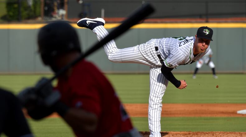 June 29, 2019 Lawrenceville - Gwinnett Stripers pitcher Mike Foltynewicz delivers a pitch in the second inning against the Indianapolis Indians at CoolRay Field on Saturday, June 29, 2019. Mike Foltynewicz's latest dud left the Braves with no choice. They optioned the All-Star righty to Triple-A Gwinnett, ending a string of 11 frustrating starts in which the 27-year-old couldn't rediscover last year's success. (Hyosub Shin / Hyosub.Shin@ajc.com)