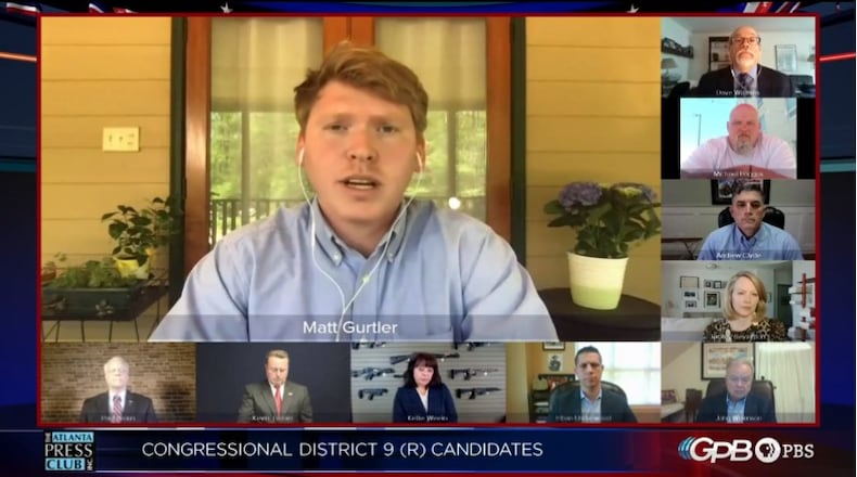 Screenshot of Republican candidates for Georgia's 9th Congressional District participating in a debate hosted by The Atlanta Press Club on May 3, 2020.