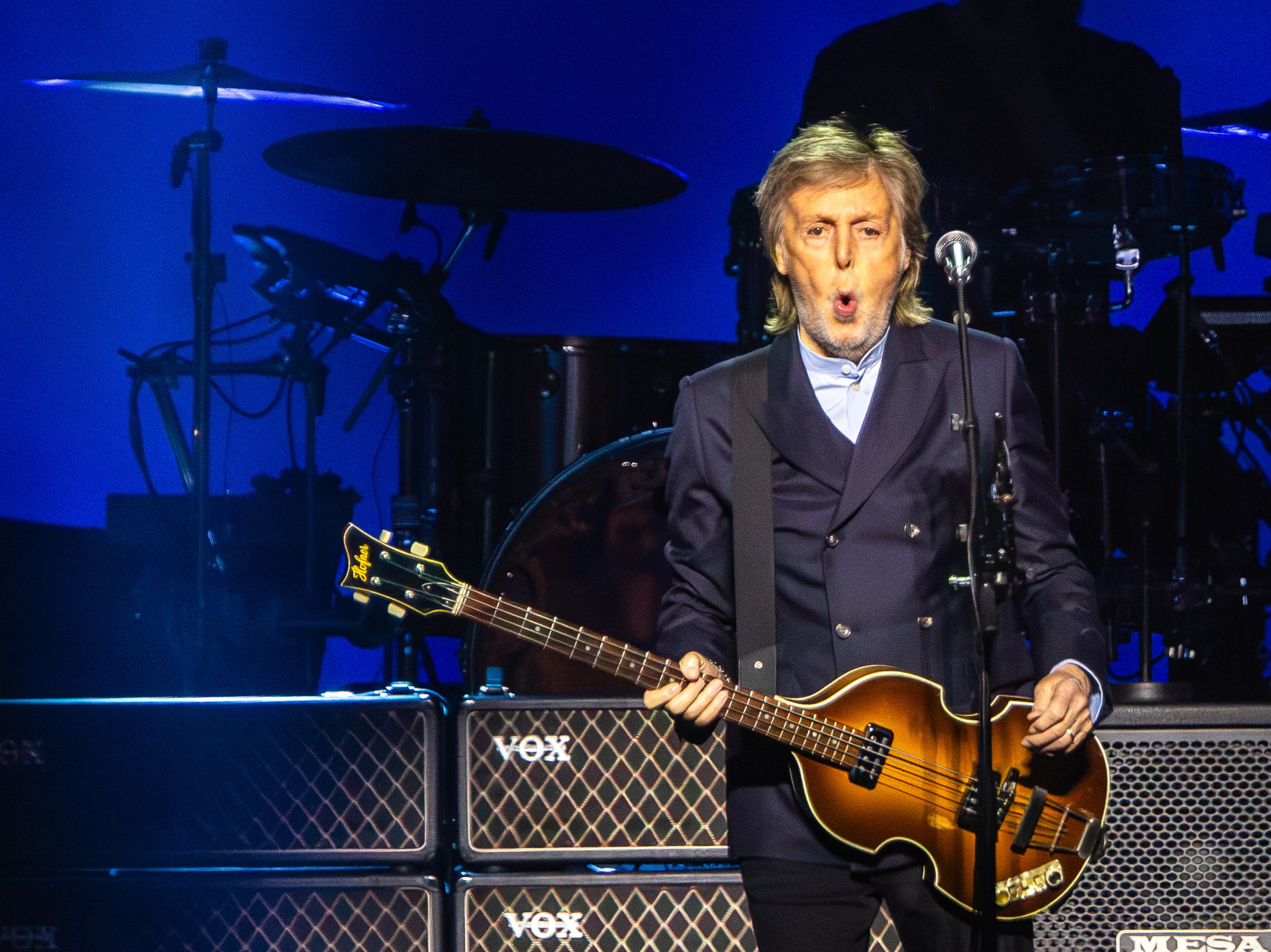 Paul McCartney plays to a nearly sold-out State Farm Arena in Atlanta on Sunday, Nov. 2, 2025.  (Ryan Fleisher for the AJC)