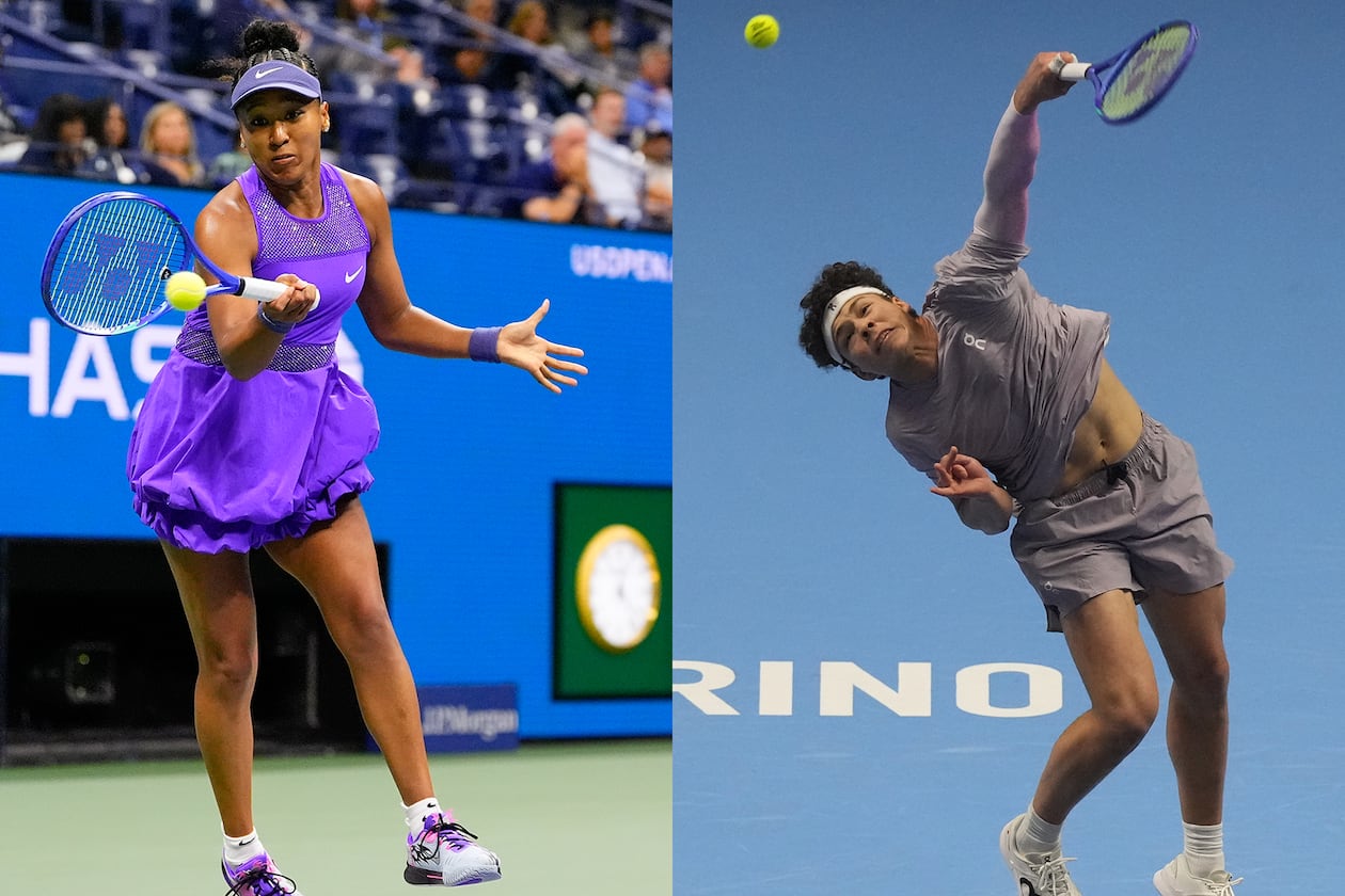The new Atlanta Cup exhibition at Gas South Arena will feature popular tennis players Naomi Osaka (left) and Ben Shelton, who was born in Atlanta and competed in the Atlanta Open twice. (AP)