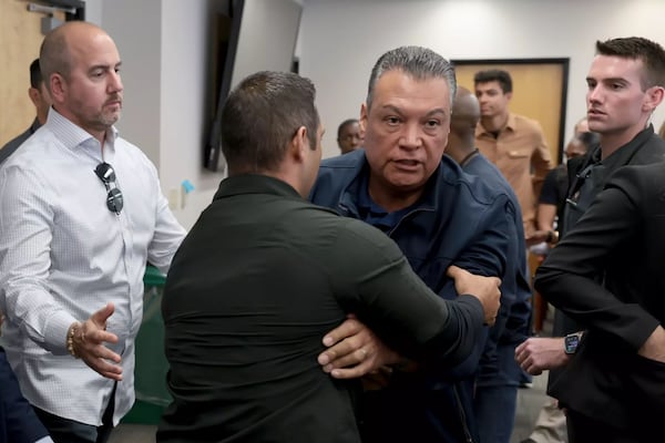 U.S. Sen. Alex Padilla was removed from the room after interrupting a news conference with Department of Homeland Security Secretary Kristi Noem at the Wilshire Federal Building in Los Angeles.