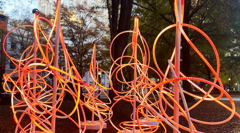 Atlanta-based electronic artist Eddie Farr utilized PEX tubes and custom-programmed LED light strands to create "Radiant," a new immersive art experience in Woodruff Park from Dec. 5 2024 to mid-January 2025. The exhibit is part of the rotating public art initiative called Art in the Park.