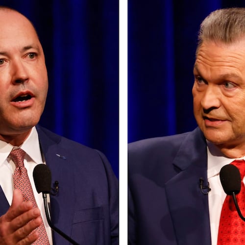 Georgia Attorney General and GOP gubernatorial candidate Chris Carr (left) and Republican rival Rick Jackson. (Arvin Temkar/AJC)