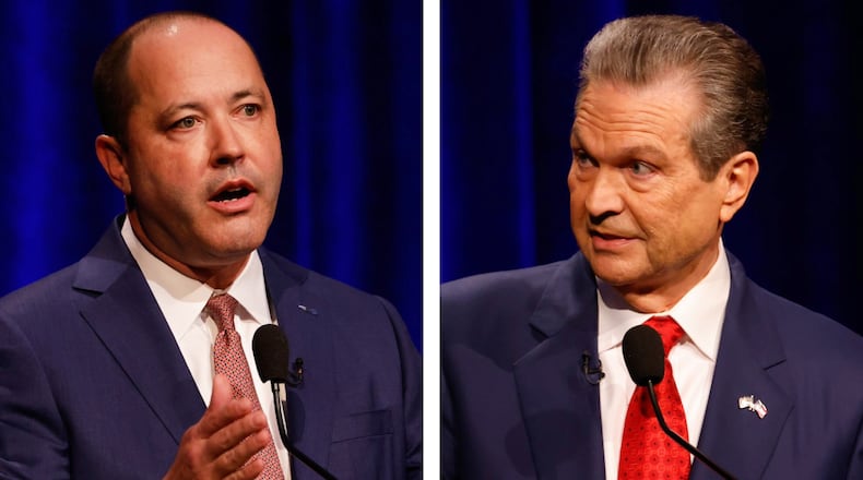 Georgia Attorney General and GOP gubernatorial candidate Chris Carr (left) and Republican rival Rick Jackson. (Arvin Temkar/AJC)