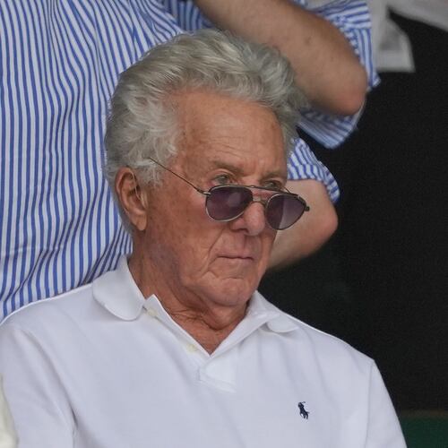 Actor Dustin Hoffman watches a Alexander Zverev of Germany defeats Arthur Fery of Britain during their men's singles semifinal match at the Wimbledon Tennis Championships in London, Friday, July 10, 2026. (AP Photo/Kirsty Wigglesworth)