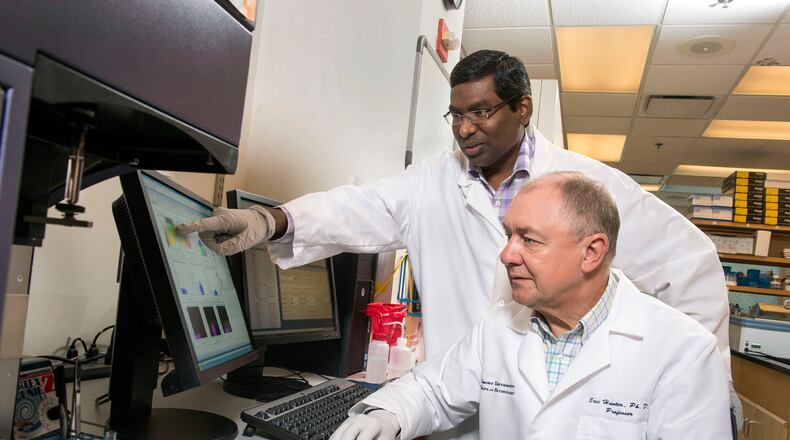 Pictured are the two co-principal investigators of the NIH grant awarded to Emory for HIV/AIDS research: Dr. Rama Amara (left) Dr. Eric Hunter (right).