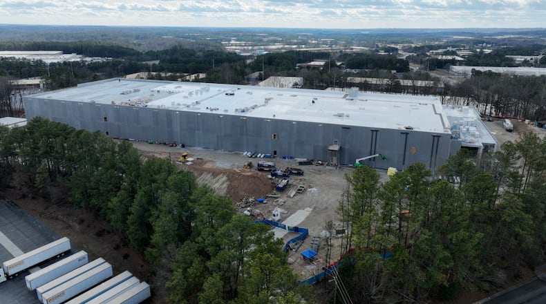 Aerial photograph shows construction site of DataBank ATL 4, at 200 Selig Drive, Saturday, December 6, 2024, in Atlanta. DataBank operates 5 data centers in metro Atlanta. (Hyosub Shin / Hyosub.Shin@ajc.com)