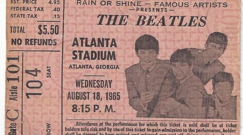 Beth Erwin shared her ticket stub from the 1965 Beatles show in Atlanta.