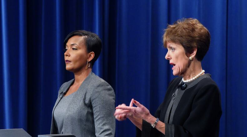 Atlanta Mayoral Candidate Mary Norwood and her rival Keisha Lance Bottoms both support giving Atlanta Public Schools deeds to school properties, so the school system can dispose of the properties. Mayor Kasim Reed has refused to turn many of the deeds over. The non-partisan mayoral and city council president runoff elections will be held Dec. 5.  HYOSUB SHIN / HSHIN@AJC.COM