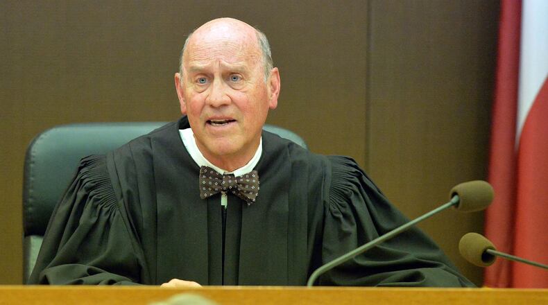APRIL 1, 2015 ATLANTA Fulton County Superior Court Judge Jerry Baxter talks to the jury as he releases them from service. A jury of six men and six women their verdicts on the eighth day of deliberations in the Atlanta Public Schools test-cheating trial on Wednesday, April 1, 2015. Jurors sorted through roughly five months of testimony against 12 former educators accused of engaging in a racketeering conspiracy to inflate test scores. (Atlanta Journal-Constitution, Kent D. Johnson, Pool)
