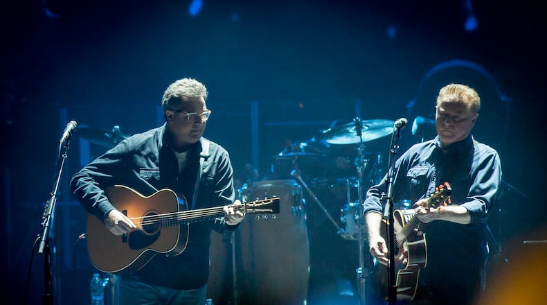 Vince Gill (left) filled in the void left by the late Glenn Frey while Don Henley soldiered on at Philips Arena October 20, 2017. CREDIT: Ryan Fleisher