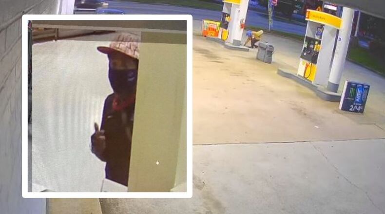 Authorities released a video of an arson attempt at a Shell gas station that occurred minutes before a fire erupted at the former Reggie’s Salon on North Druid Hills Road.