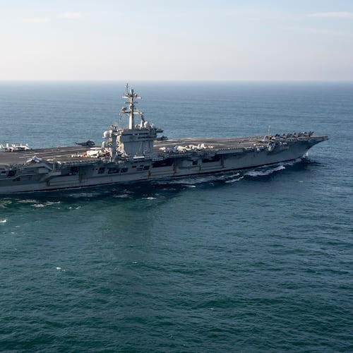 FILE - The USS George Washington aircraft carrier is pictured off the coast of Argentina, May 30, 2024.(AP Photo/Victor R. Caivano, File)