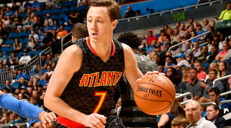 Josh Magette of the Atlanta Hawks handles the ball during a preseason game against the Orlando Magic on October 16, 2016 at Amway Center in Orlando, Florida. (Photo by Fernando Medina/NBAE via Getty Images)