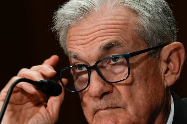 FILE - Federal Reserve Board Chairman Jerome Powell listens during a Senate Committee on Banking hearing, June 25, 2025, on Capitol Hill in Washington. (AP Photo/Julia Demaree Nikhinson, File)