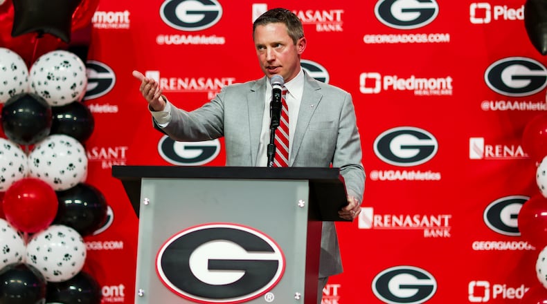 Mike White was announced as the Georgia men’s basketball coach at Stegeman Coliseum in Athens, Ga., on Tuesday, March 15, 2022. (Photo by Tony Walsh)