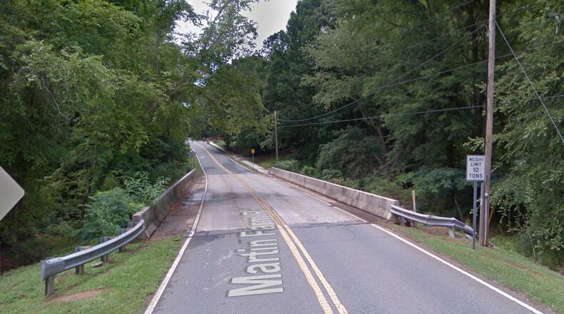 Suwanee recently approved a plan for GDOT to acquire property owned by the city on both sides of Martin Farm
Road to allow for the construction of a new Martin Farm Road bridge. (Google Maps)