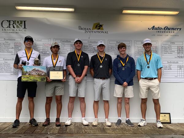 The All-Tournament Team for the 2021 Trojan Invitational was  (L to R) Jackson Buchanan, Andrew Reyes, William Love, Harris Barth, Trey Mixon, Bo Blanchard.  Not pictured is Shaun Cook.