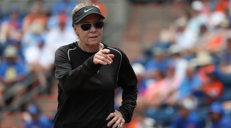 Georgia Head Coach Lu Harris-Champer during the Bulldogs game against Florida on Saturday, May 29, 2021 at Katie Seashole Pressly Softball Stadium in Gainesville, FL / UAA Communications photo by Tim Casey