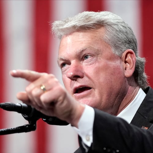 U.S. Rep. Mike Collins speaks at an Oct. 15, 2024, event at the Cobb Energy Performing Arts Centre. (Alex Brandon/AP)