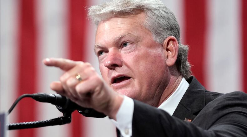 U.S. Rep. Mike Collins speaks at an Oct. 15, 2024, event at the Cobb Energy Performing Arts Centre. (Alex Brandon/AP)