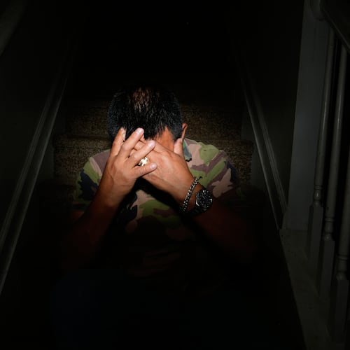 A person, who was detained at the Stewart Detention Center in Lumpkin, Ga., and did not wish to be identified, poses for a portrait, April 22, 2026, in Flowery Branch, Ga. (AP Photo/Brynn Anderson)