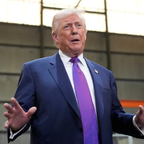 President Donald Trump visits Coosa Steel Corporation in Rome, Ga., Thursday, Feb. 19, 2026. (Mark Schiefelbein/AP)