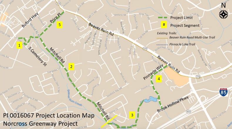 The proposed Norcross Greenway will consist of approximately 3.3 miles of multi-use paths. (Courtesy GDOT)