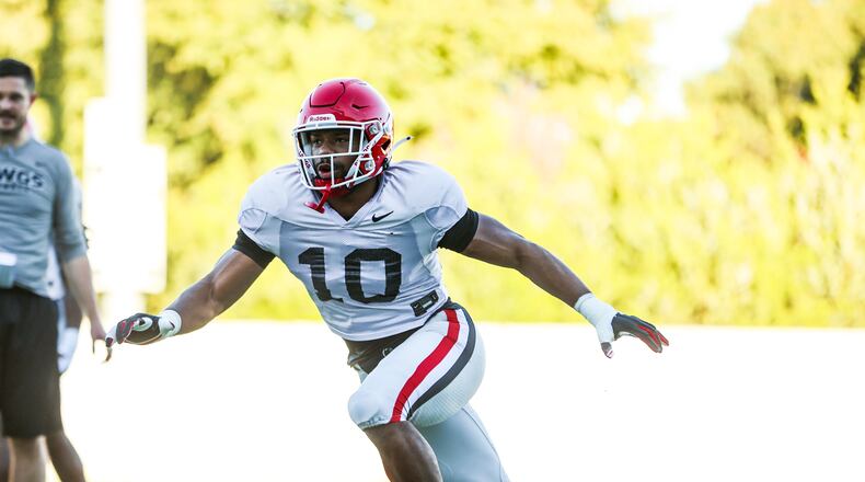 UGA sophomore Jamon Dumas-Johnson, a 6-foot-1, 235-pound linebacker, has been standing out with the No. 1 defense through the first two weeks of spring practice. (Photo by Tony Walsh)