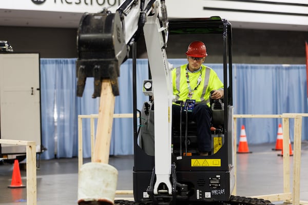 The heavy equipment operations event at the SkillsUSA National Leadership and Skills Conference tests students’ precision, safety and operating skills at the Georgia World Congress Center in Atlanta, Thursday, June 4, 2026. (Estela Muñoz/AJC)