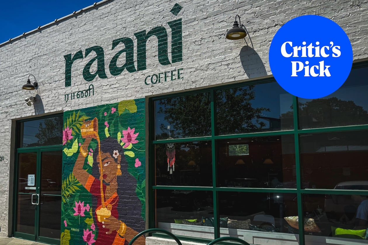 The exterior of Raani Coffee Roasters with the AJC Critic's Pick badge