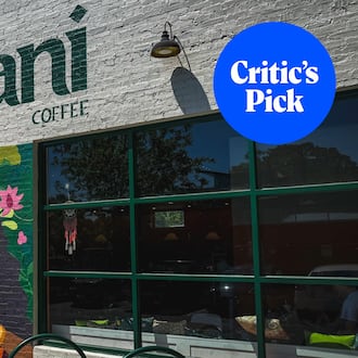 The exterior of Raani Coffee Roasters with the AJC Critic's Pick badge