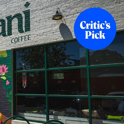 The exterior of Raani Coffee Roasters with the AJC Critic's Pick badge