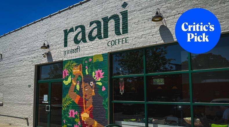 The exterior of Raani Coffee Roasters with the AJC Critic's Pick badge