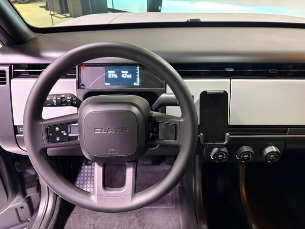 The most interesting thing that doesn’t come standard (or even optional) on the Slate Truck is an infotainment display. A radio is available, but a touchscreen isn’t. (Courtesy of Slate)