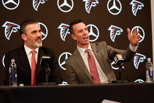 Former Falcons QB and new president of football Matt Ryan (right) introduces Kevin Stefanski to radio host Steak Shapiro ... and Atlanta's best fried chicken.
