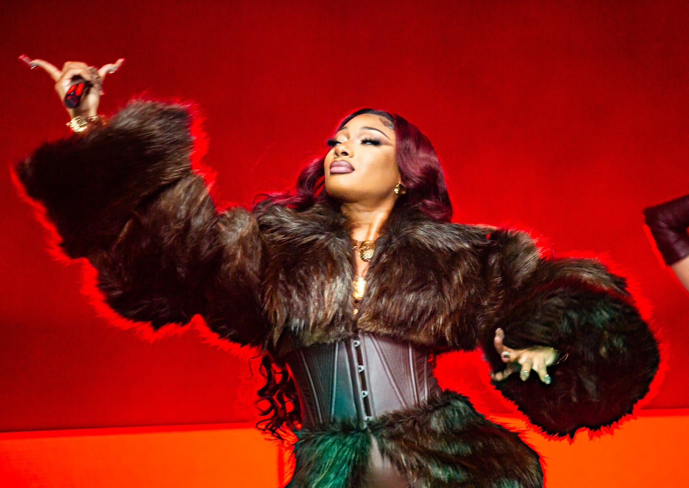 Megan Thee Stallion shut down the P&G stage Saturday with screaming fans, empowering rap, outfit changes and twerk-heavy choreography. She was among the performers at ONE Musicfest in Atlanta on Saturday, Oct. 28, 2023. (Ryan Fleisher for The Atlanta Journal-Constitution)