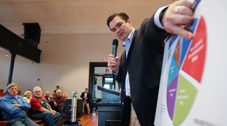 U.S. Rep. Austin Scott, R-Tifton, speaks to his constituents about the national deficit during a townhall meeting in 2011. Vino Wong vwong@ajc.com
