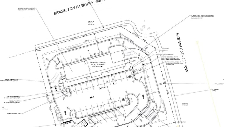 Braselton will consider approval of a proposed car wash at the southwest corner of Braselton parkway and Ga 53. (Courtesy Town of Braselton)