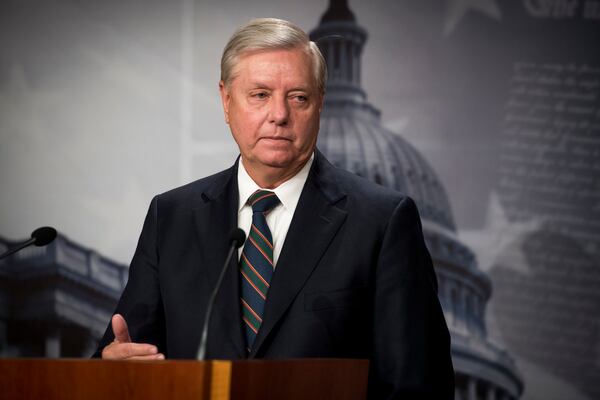 U.S. Sen. Lindsey Graham of South Carolina, who was the keynote speaker at the Georgia GOP's annual fundraiser, had harsh words for big businesses that did not sponsor the event as they have done in the past. Georgia Republicans and some of the state's largest corporations have had a falling out over the state's new voting law, Senate Bill 202.
(Rod Lamkey/CNP/Sipa USA/TNS)