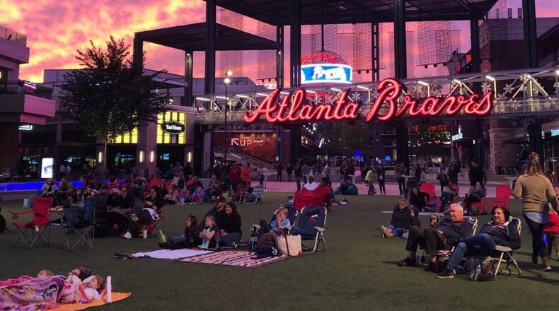 The Xfinity Movie Series offers free family movies weekly through Dec. 9 on Plaza Green next to Truist Park. (Courtesy of The Battery Atlanta)