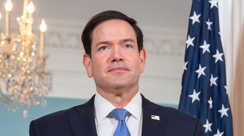 Secretary of State Marco Rubio stands with Costa Rica's Foreign Minister Manuel Tovar Rivera, not shown, at the State Department, Wednesday, Sept. 16, 2026, in Washington. (AP Photo/Mark Schiefelbein)