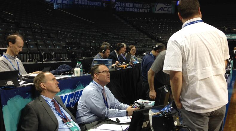 ACC Network broadcaster Wes Durham before Wednesday night's ACC Tournament game between Virginia Tech and Notre Dame.