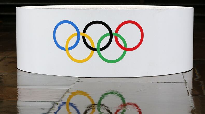 MELBOURNE, AUSTRALIA - JUNE 17: The Olympic rings are seen on the dais ahead of the Olympic gold medal presentation for Jared Tallent at the Old Treasury Building on June 17, 2016 in Melbourne, Australia. (Photo by Michael Dodge/Getty Images)