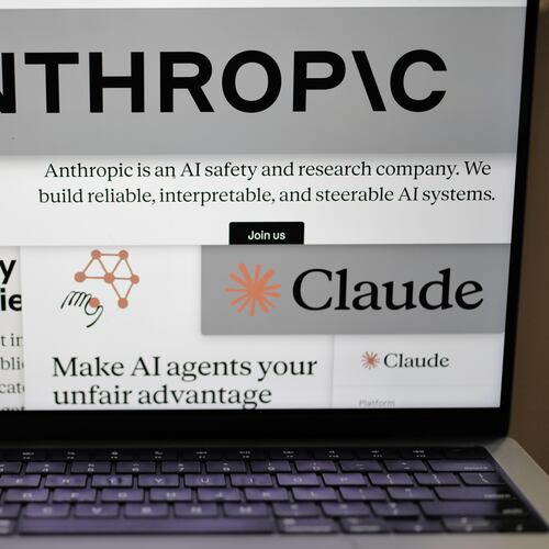 FILE - Pages from the Anthropic website and the company's logos are displayed on a computer screen in New York, Feb. 26, 2026. (AP Photo/Patrick Sison, File)