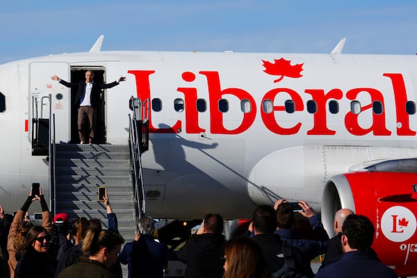 Liberal Leader Mark Carney arrives in Ottawa, Canada, Monday, April 28, 2025. (Sean Kilpatrick/The Canadian Press via AP)