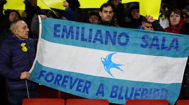 Cardiff City fans pay tribute to Emiliano Sala during a game shortly after his disappearance.